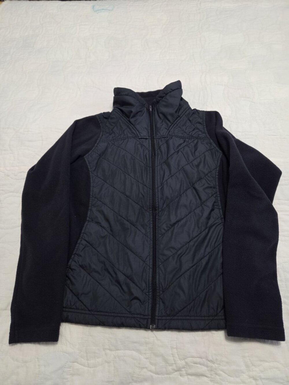 Columbia Jacket Womens L Black Quilted Fleece Full Zip Insulated Outdoor Warm